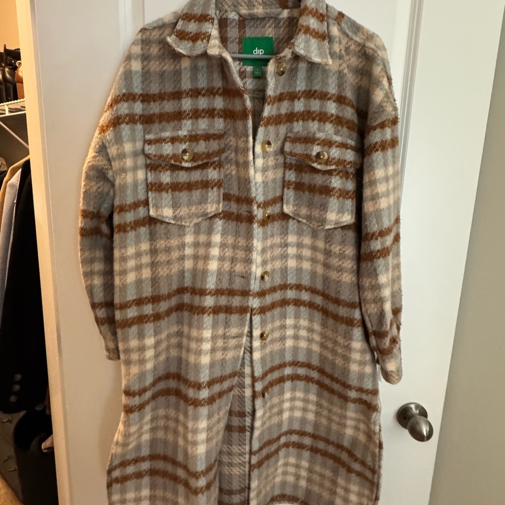 Women's Plaid Long Coat - Brown and Cream